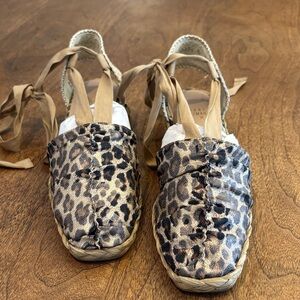Stuart Weitzman Leopard Print Espadrille Wedge Sandals with Ankle Tie